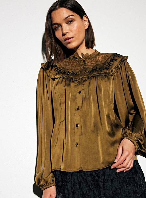 Dark Green Embroidered Yoke Blouse 26